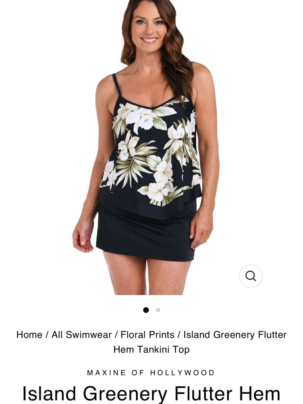 Maxine of Hollywood Black Tankini Top with Cream and Light Green Floral Print